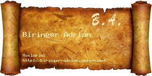 Biringer Adrián névjegykártya